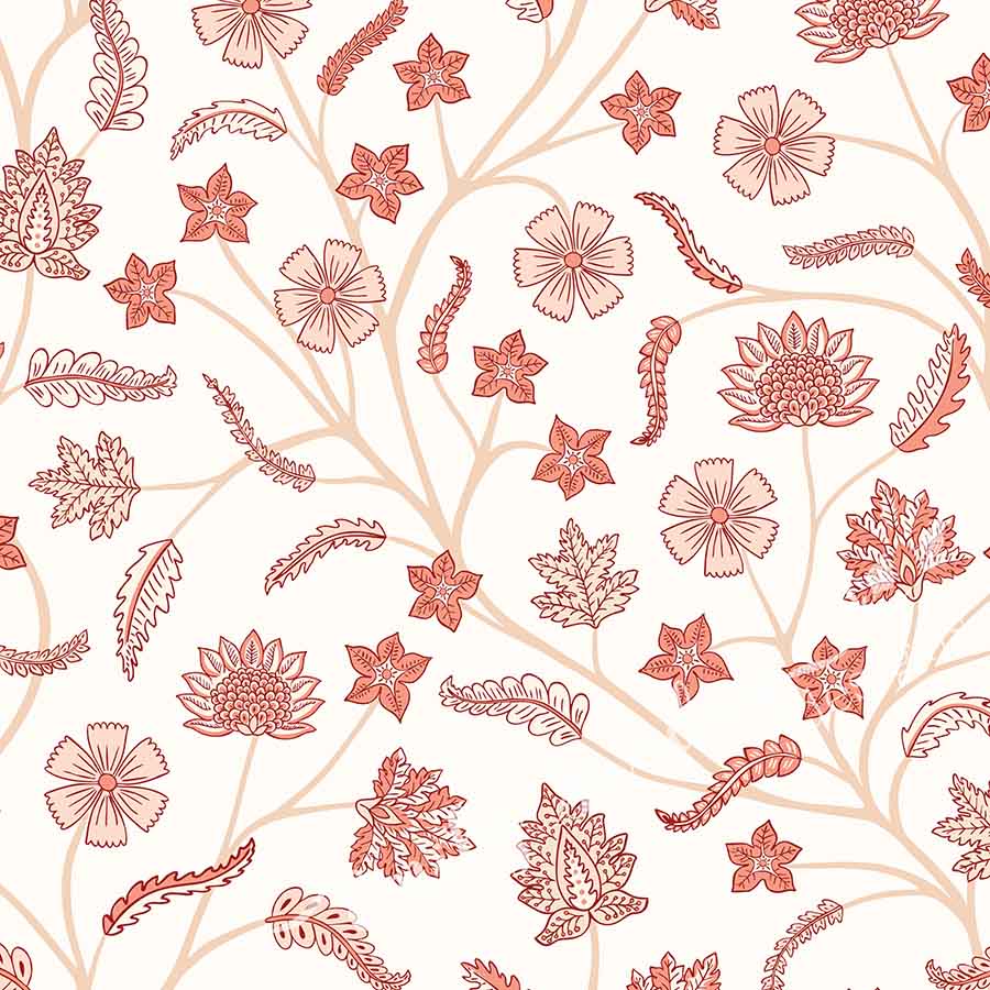Classic Indian Trailing Floral Chintz Blush peel and stick wallpaper pattern swatch